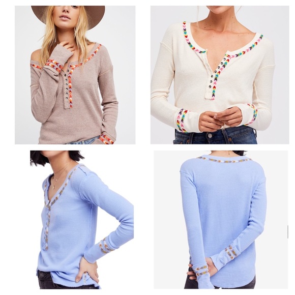 Free People Rainbow Thermal Henley Top. NWT. - Picture 2 of 7